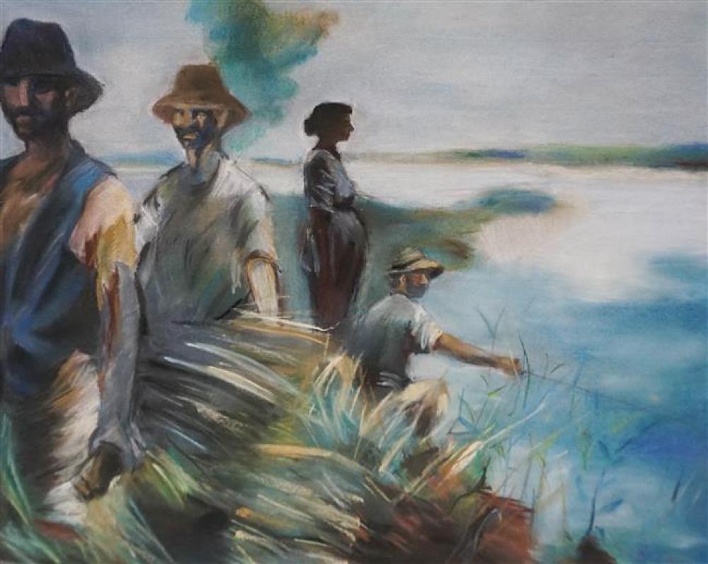 20TH CENTURY, MEN ON SHORE FISHING,