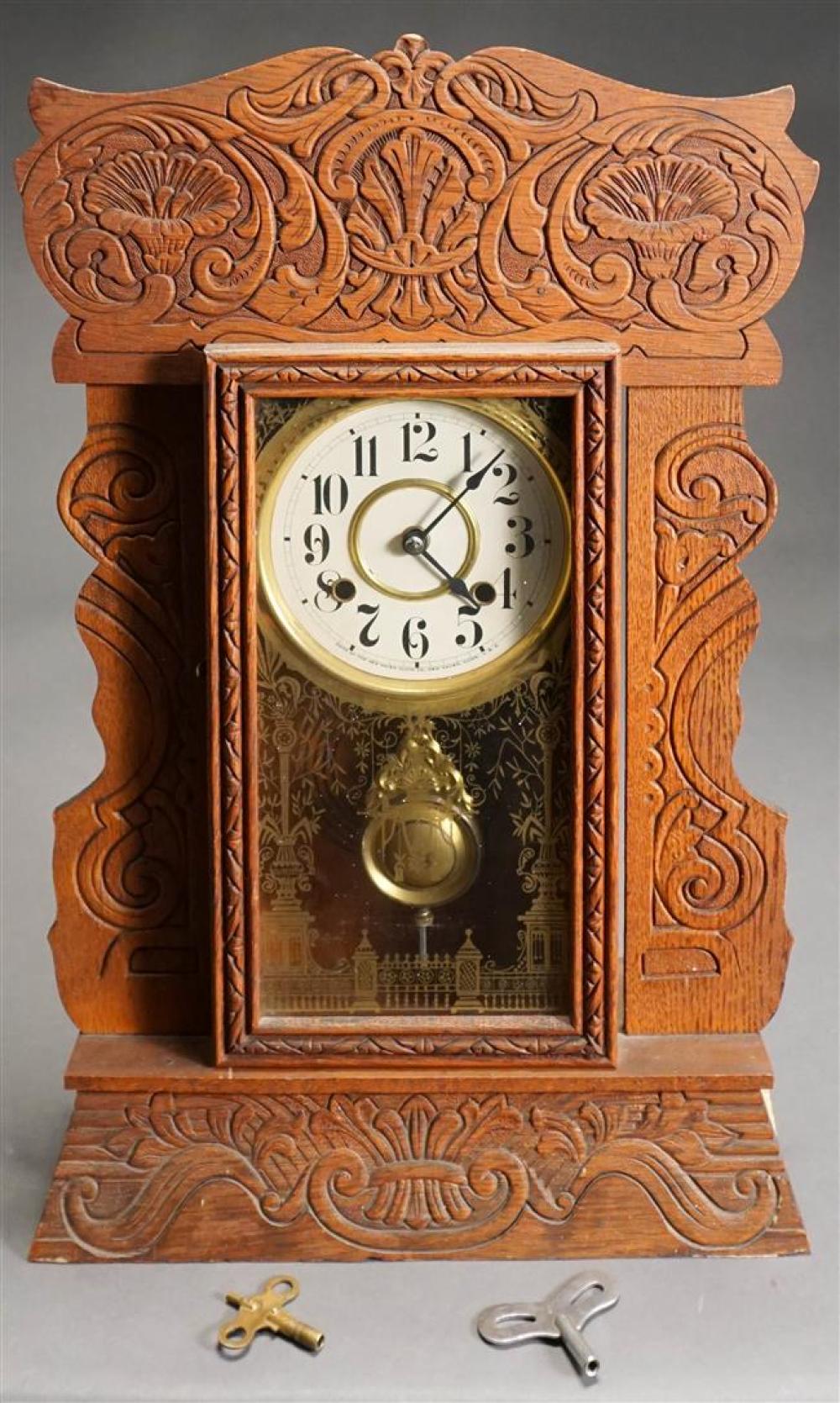 NEW HAVEN CLOCK CO. PRESSED OAK SHELF