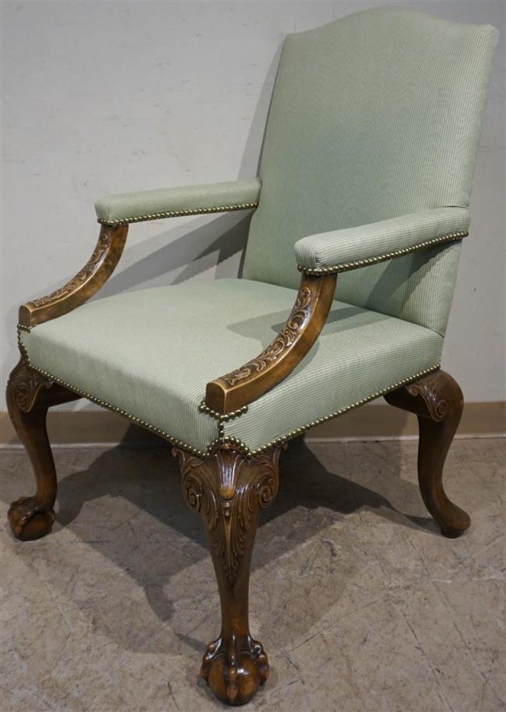 CHIPPENDALE STYLE MAHOGANY UPHOLSTERED 323c21