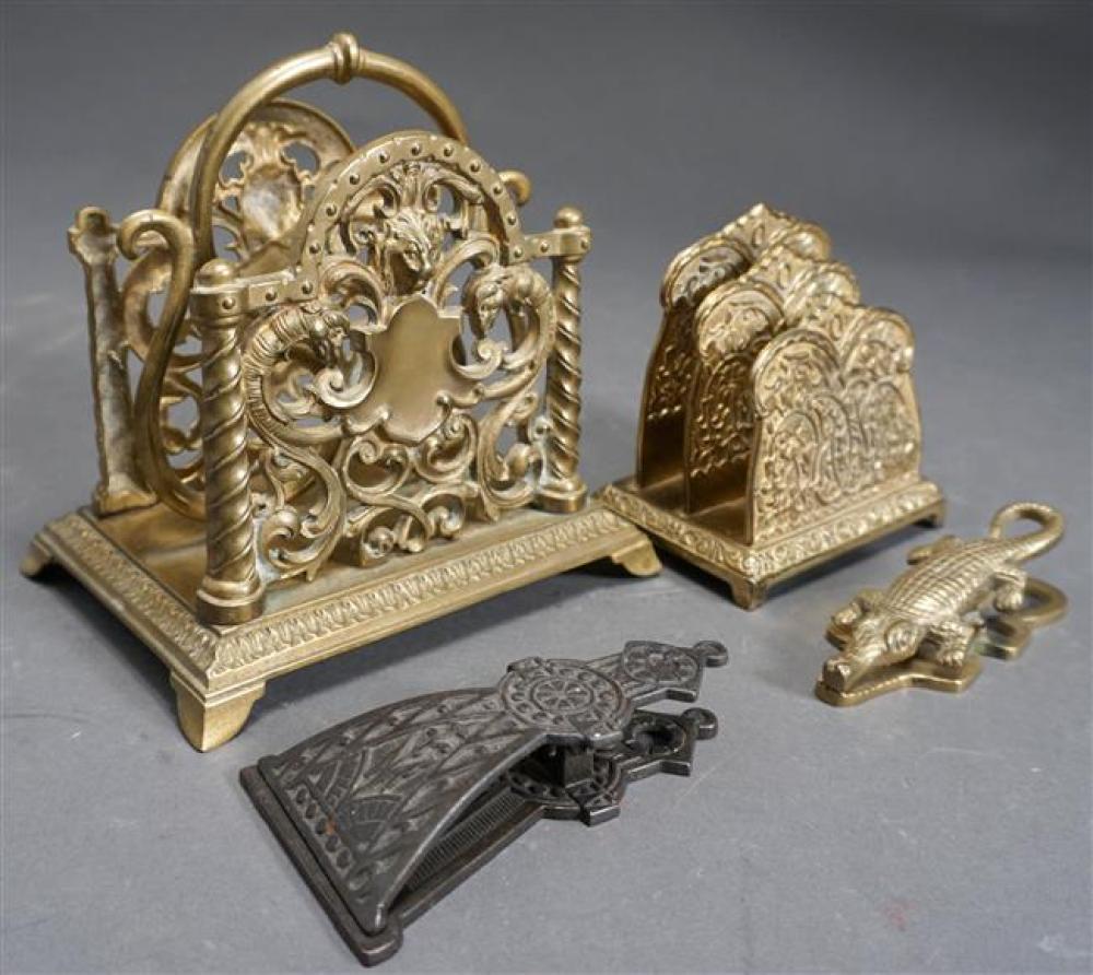 TWO CAST BRASS LETTER HOLDERS AND