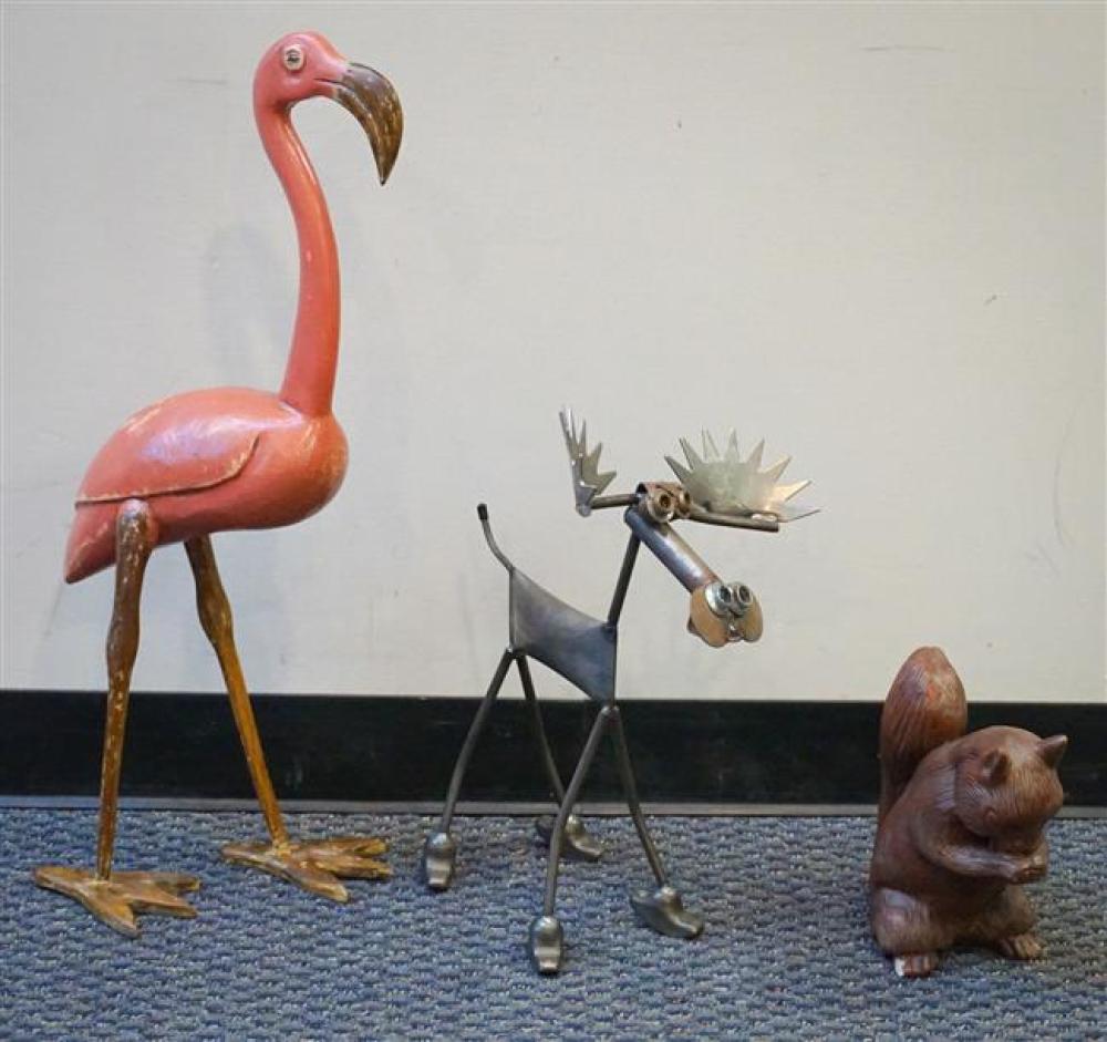 PAINTED WOOD PINK FLAMINGO, BROWN GLAZED