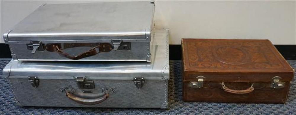 TWO ALUMINUM SUITCASES AND TOOLED 323cca