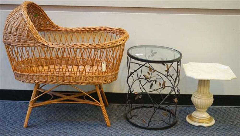 WICKER CRIB, METAL GLASS TOP SIDE