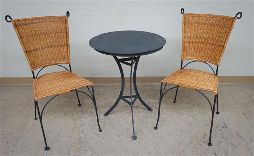 PAIR METAL AND WICKER SIDE CHAIRS AND