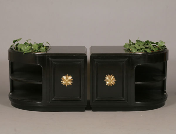 Hollywood Regency curved black lacquer