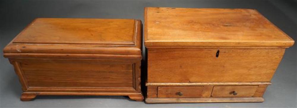 TWO WALNUT HINGED TOP CHESTS, 19TH