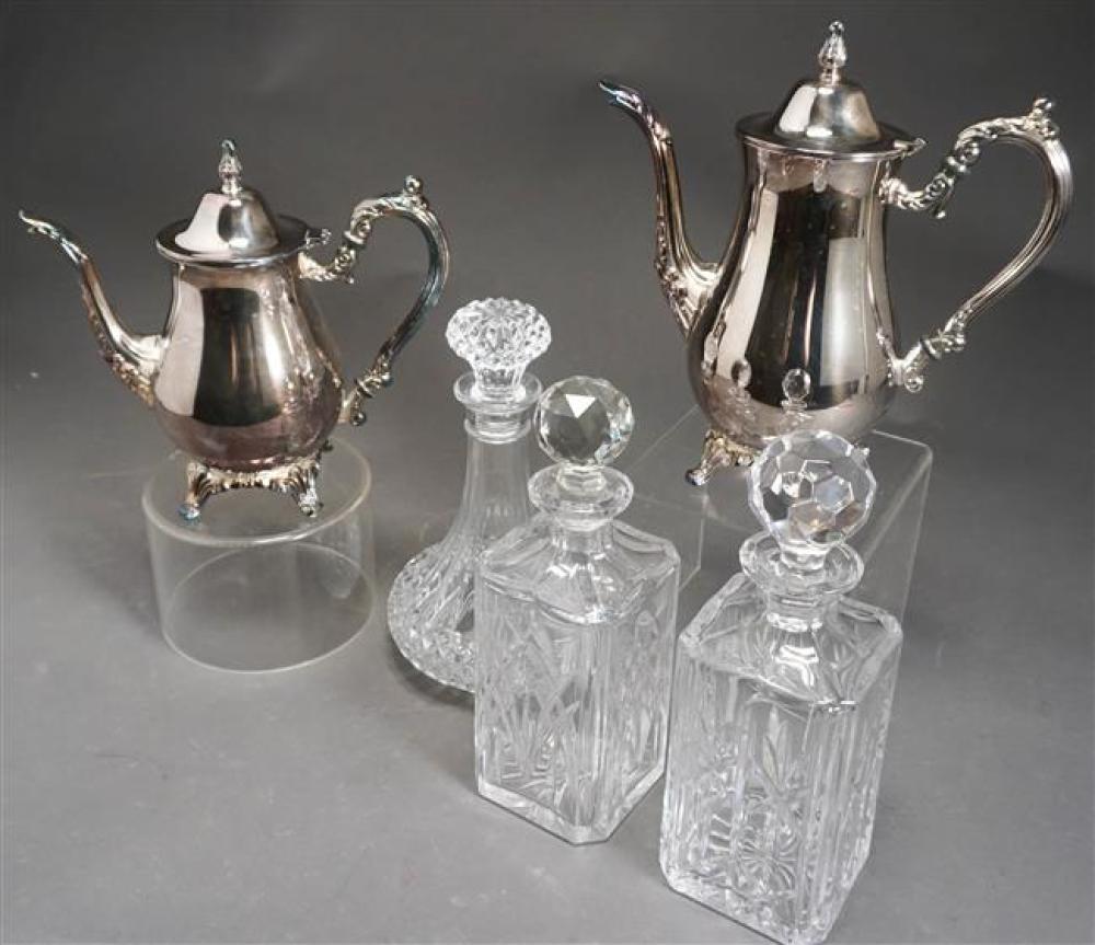 THREE CRYSTAL DECANTERS AND TWO 323e37