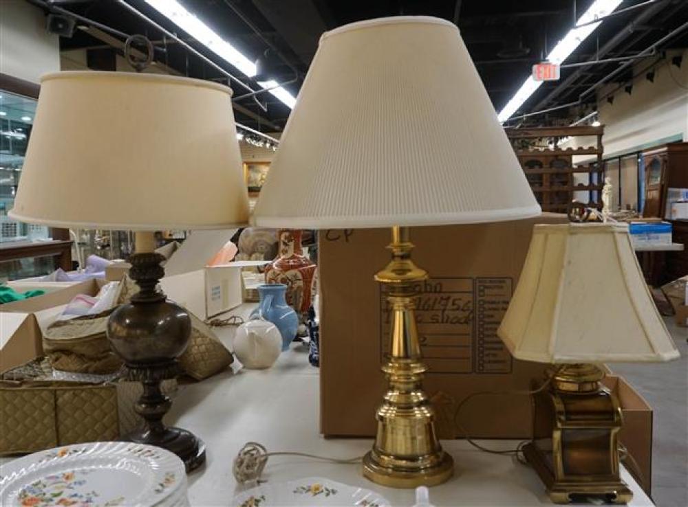 THREE ASSORTED METAL TABLE LAMPSThree