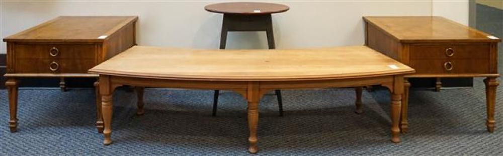 THREE FRUITWOOD SIDE TABLES AND COFFEE