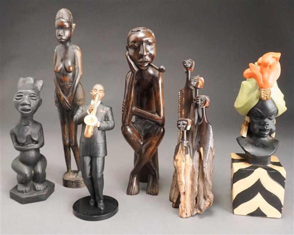 COLLECTION OF FOUR CARVED WOOD FIGURES,