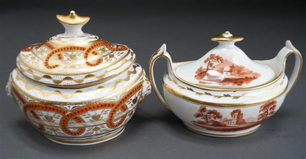 TWO ENGLISH PORCELAIN COVERED SAUCE