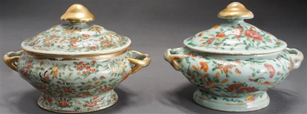 TWO CHINESE ENAMEL DECORATED CELADON 323f73