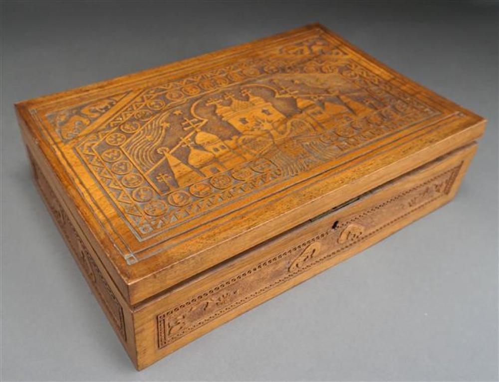 RUSSIAN CARVED WOOD HINGED BOX,