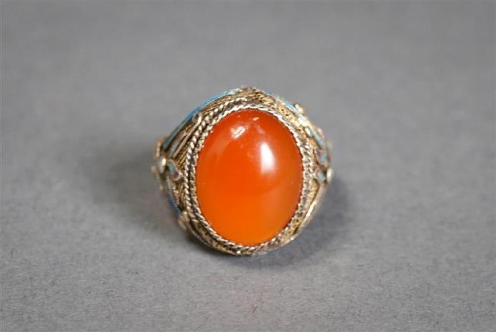CHINESE SILVER, CARNELIAN AND ENAMEL