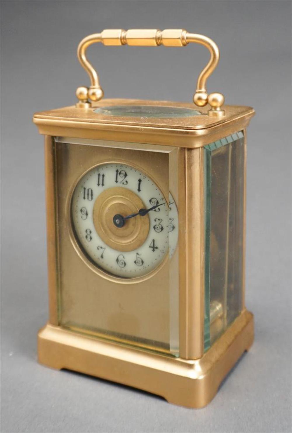 FRENCH GILT METAL CARRIAGE CLOCKFrench