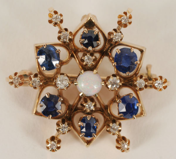 Antique 18K gold diamond sapphire