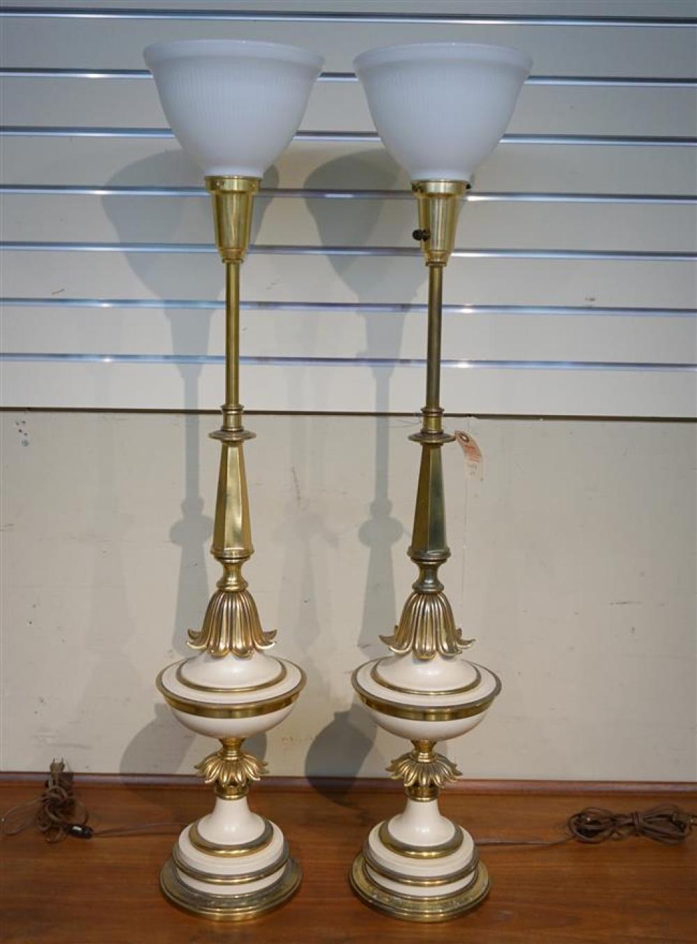 PAIR OF CREAM ENAMEL AND BRASS 3240bb