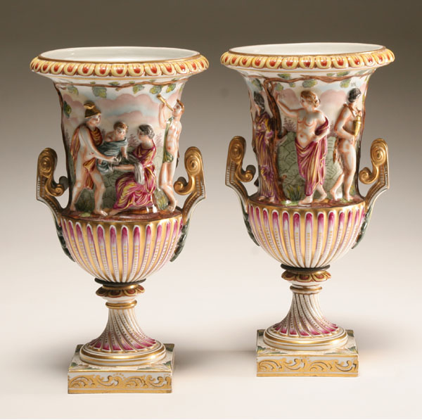 Pair Capo di Monte classical urns;