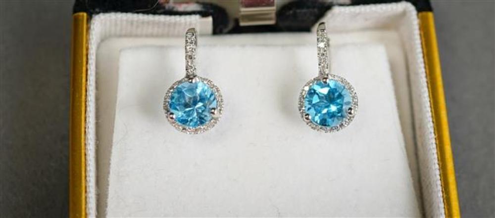 PAIR OF 14-KARAT WHITE-GOLD, BLUE