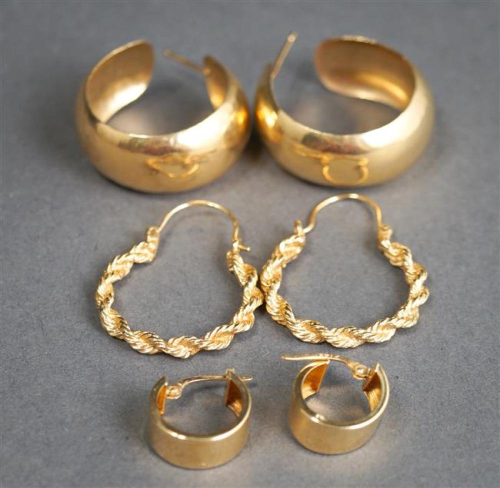 THREE PAIRS OF 14 KARAT YELLOW GOLD 3241de