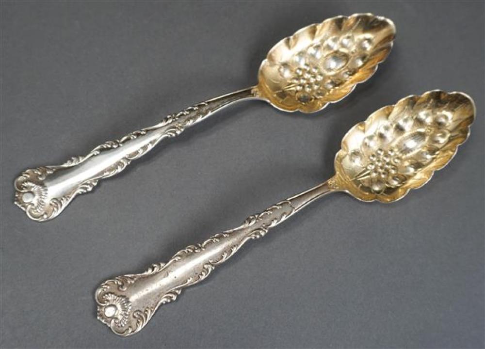 TWO WHITING STERLING SILVER BERRY SPOONS,