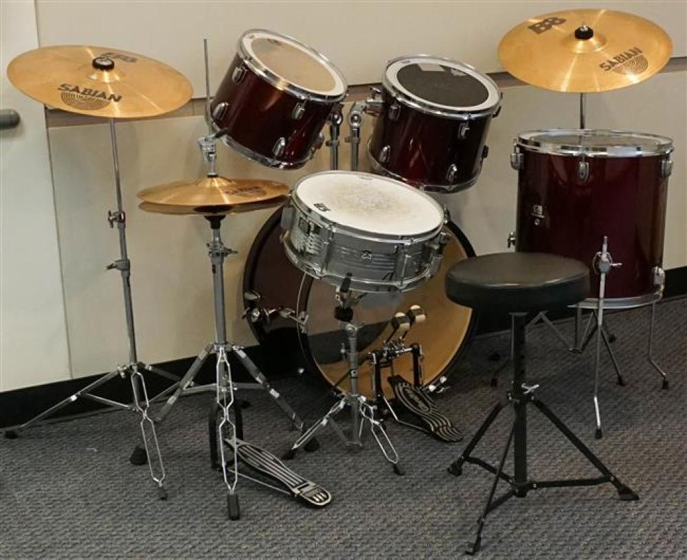 FIVE PIECE REMO DRUM SET AND THREE