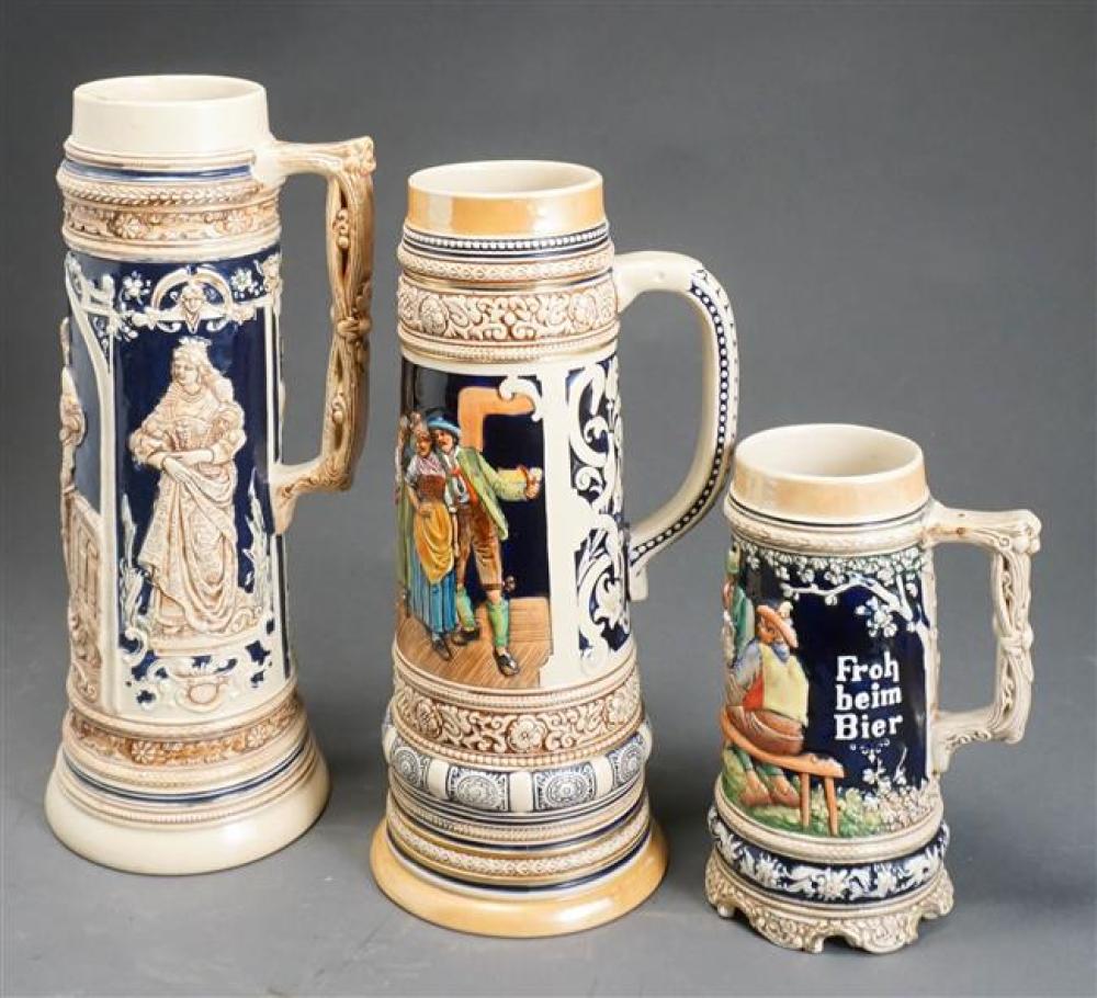 THREE GERMAN CERAMIC LARGE STEINSThree