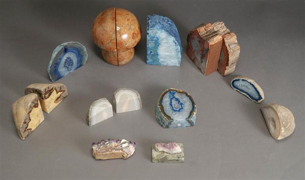 COLLECTION OF GEODE BOOKENDS AND