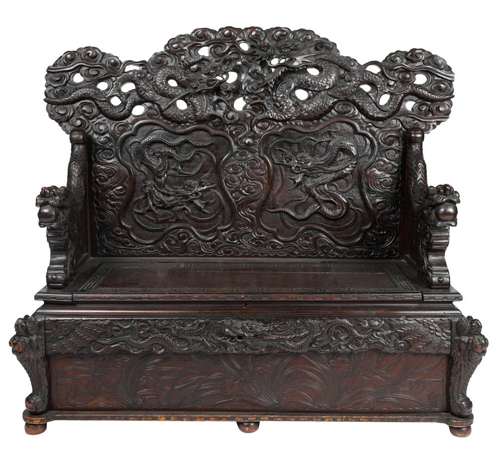 JAPANESE CARVED HARDWOOD BENCHMeiji 326a84