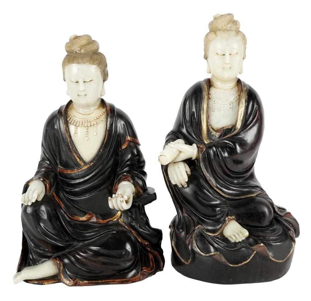 TWO CHINESE QUAN YIN FIGUREScarved