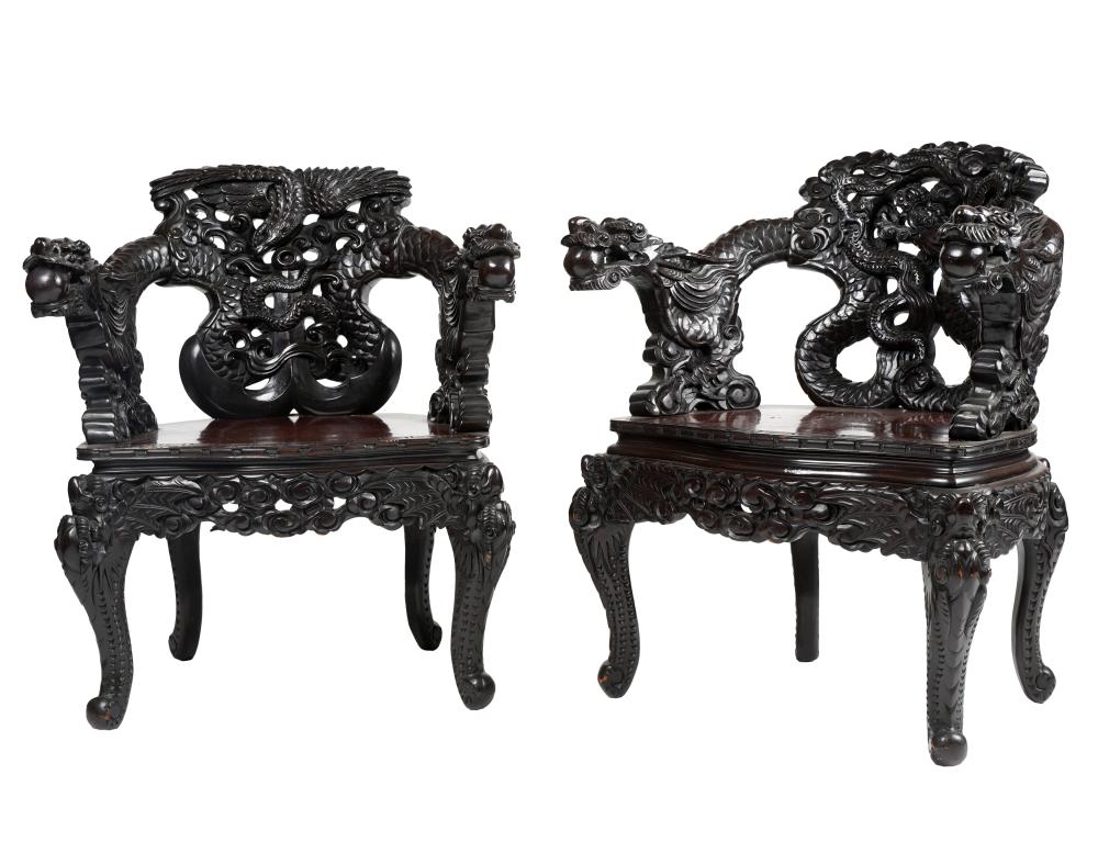 PAIR OF JAPANESE CARVED HARDWOOD