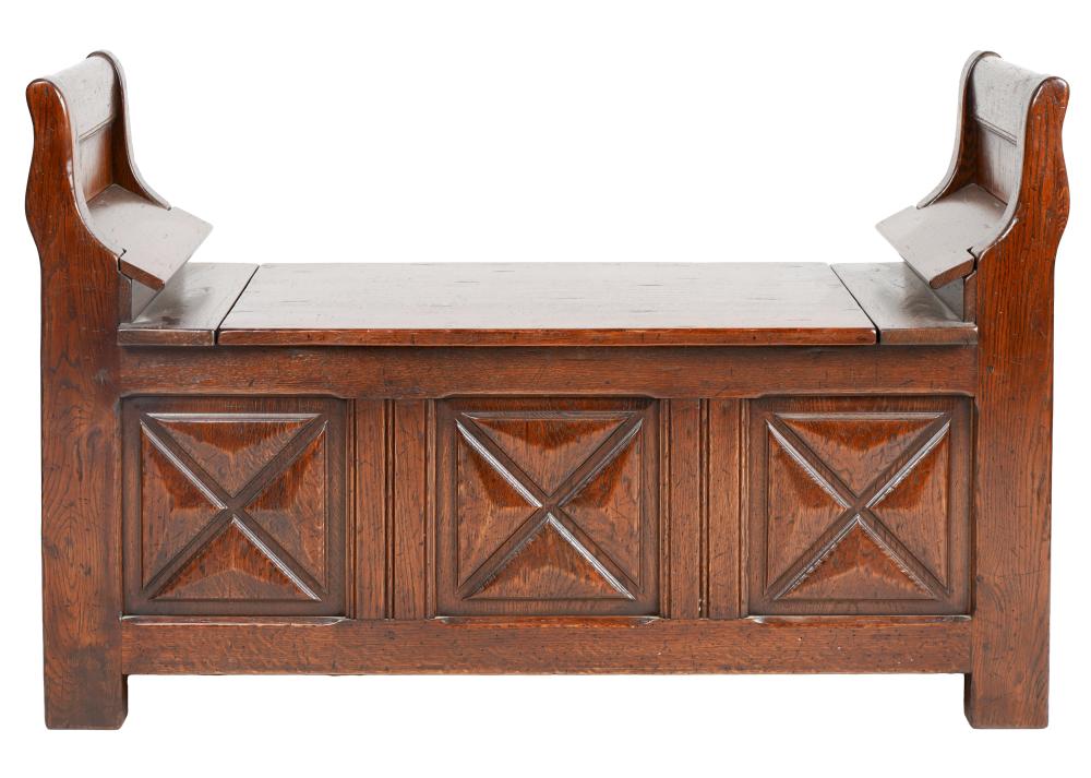 STAINED OAK STORAGE BENCH20th century;