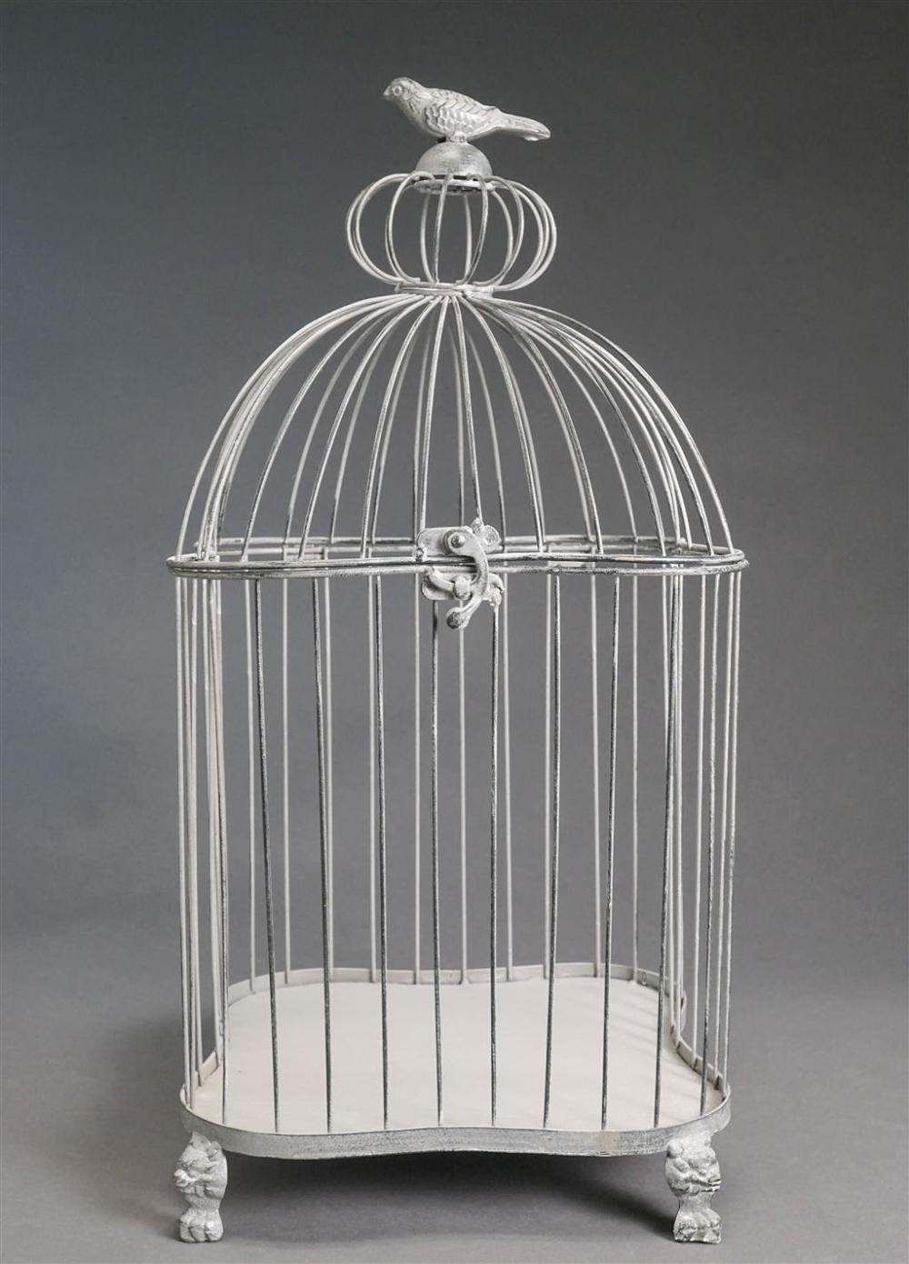 PATINATED METAL BIRD CAGE, H: 23 INCHESPatinated