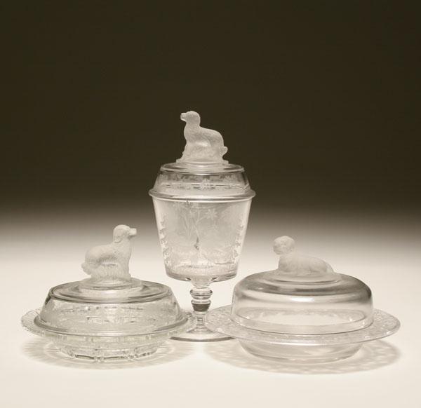 American pressed glass; two covered