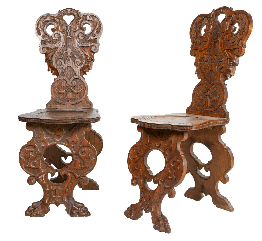 PAIR OF CARVED OAK SIDE CHAIRSlate