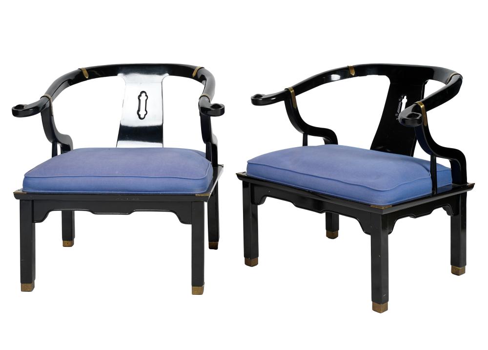 PAIR OF ASIAN-STYLE LACQUERED ARMCHAIRSmodern;