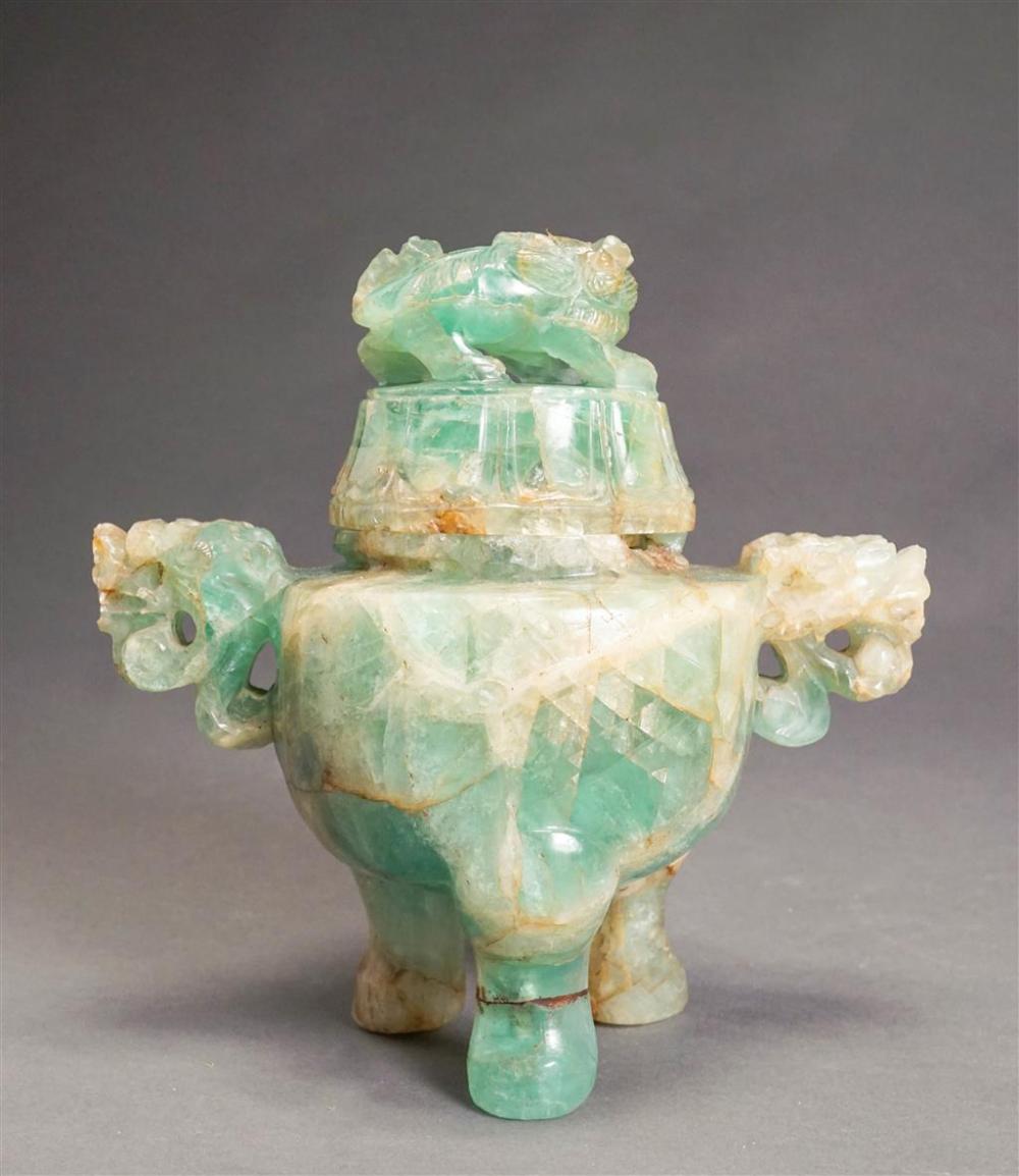 CHINESE GREEN QUARTZ CENSER, H: