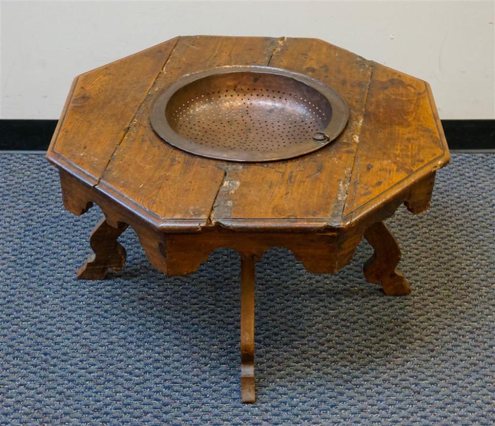 PINE AND COPPER INSET BRAZIER,