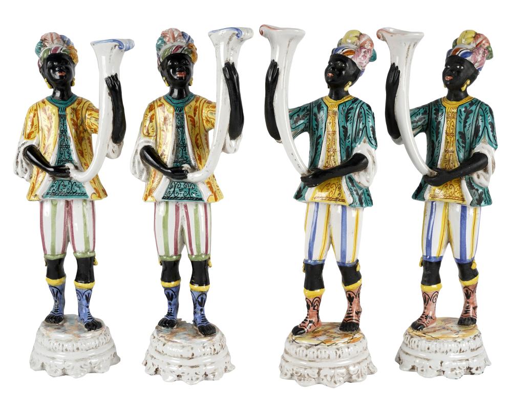 TWO PAIRS OF ITALIAN MAJOLICA BLACKAMOOR