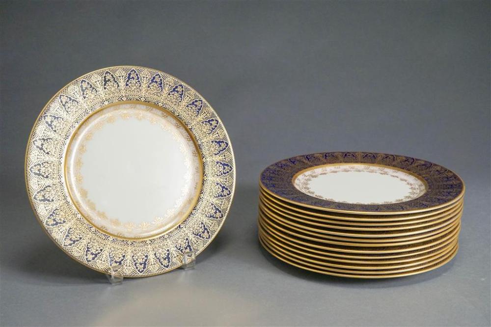 FOURTEEN LENOX COBALT AND GILT DECORATED