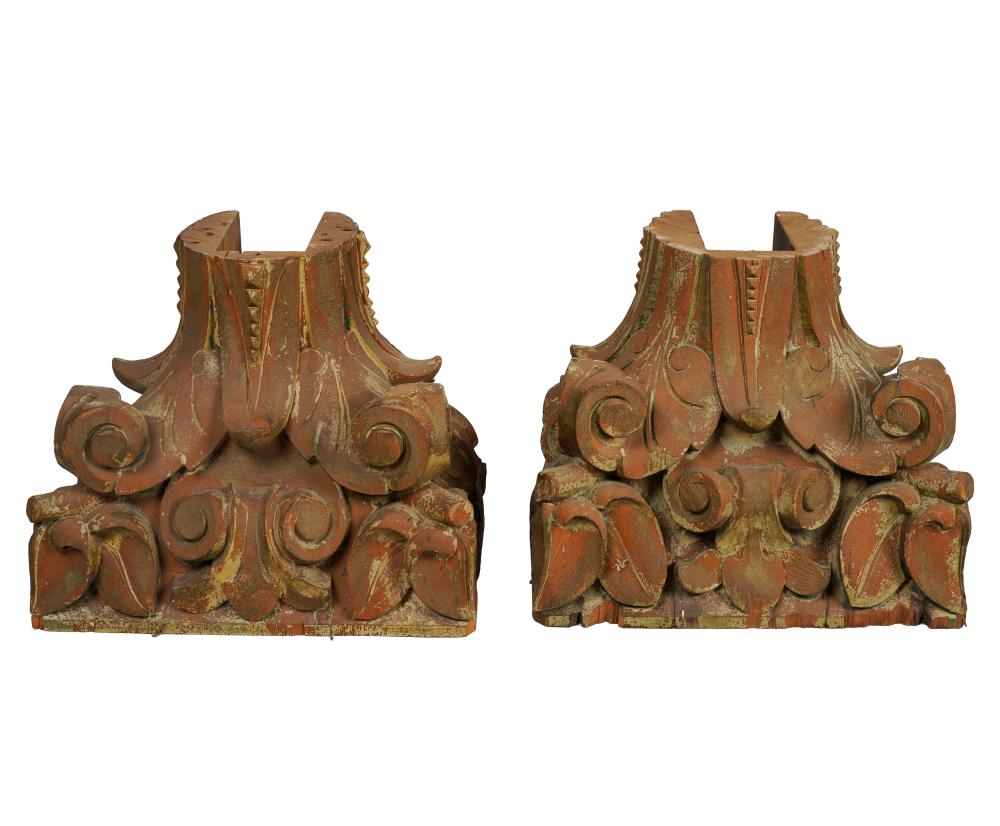 PAIR OF CARVED WOOD ARCHITECTURAL