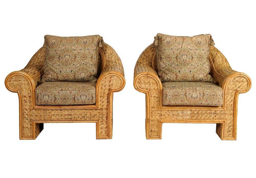 PAIR OF RATTAN OVERSIZED ARMCHAIRSunsigned  326bf8