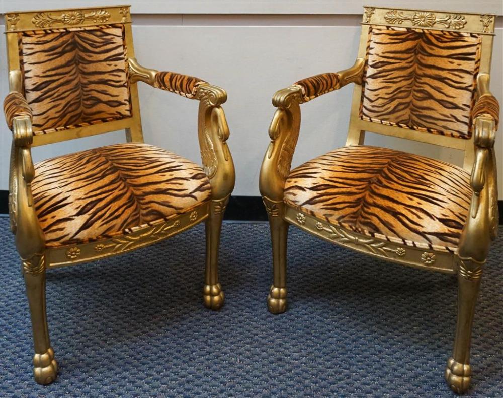 PAIR NEO EGYPTIAN STYLE TIGER UPHOLSTERED 326c2c