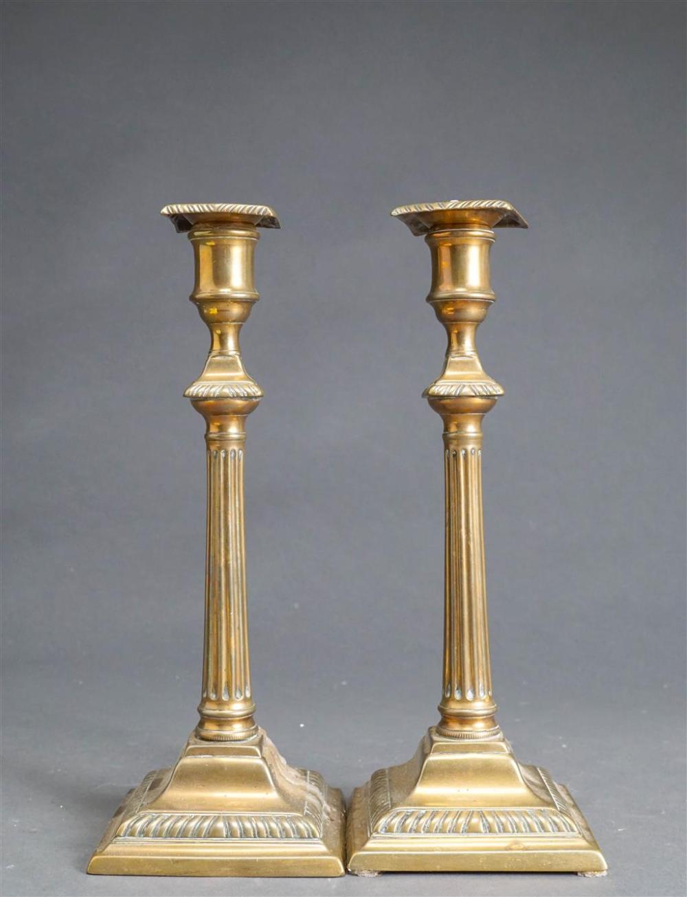 PAIR BRASS COLUMN FORM CANDLESTICKS  326c52