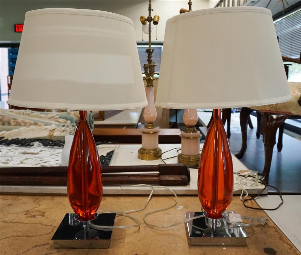 PAIR MID-CENTURY MODERN STYLE ORANGE