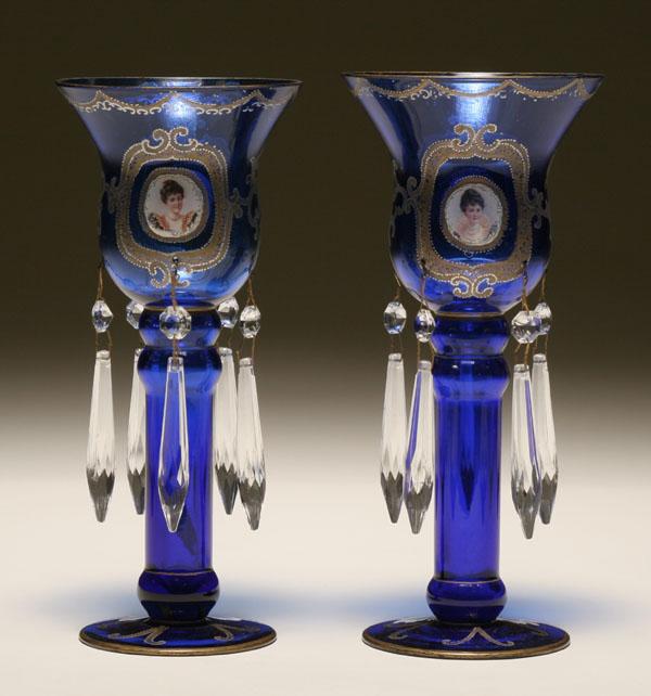 Pair of cobalt glass lustres with 50adc