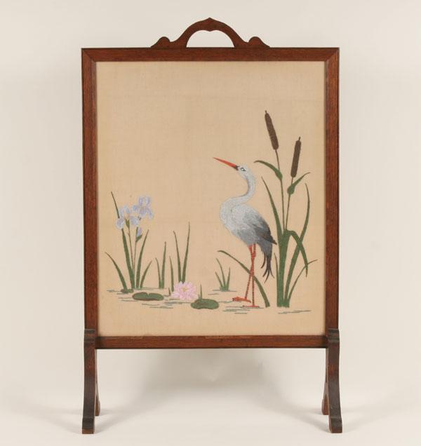 Embroidered firescreen with crane