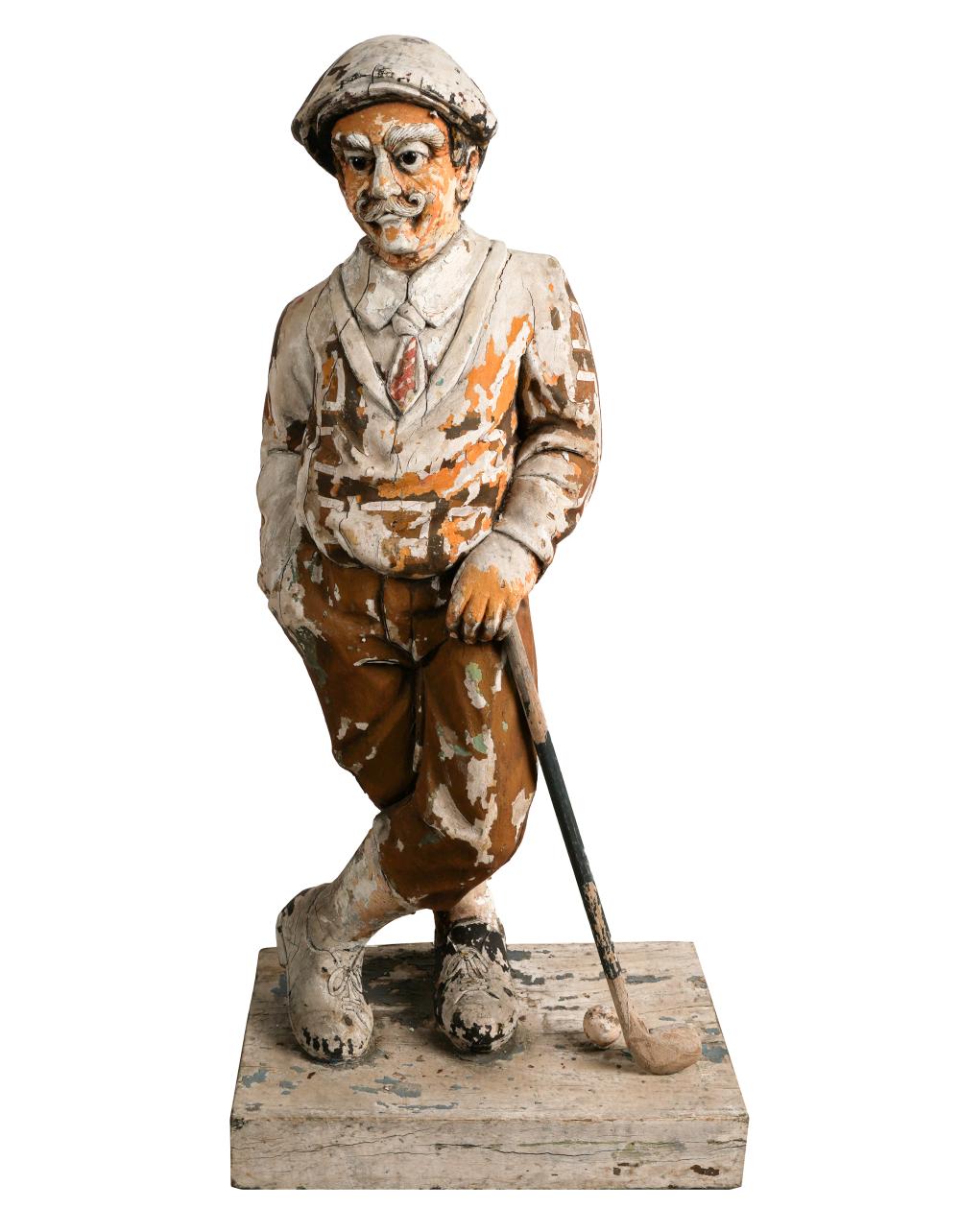 CARVED & PAINTED WOOD FIGURE OF A GOLFERunsigned;