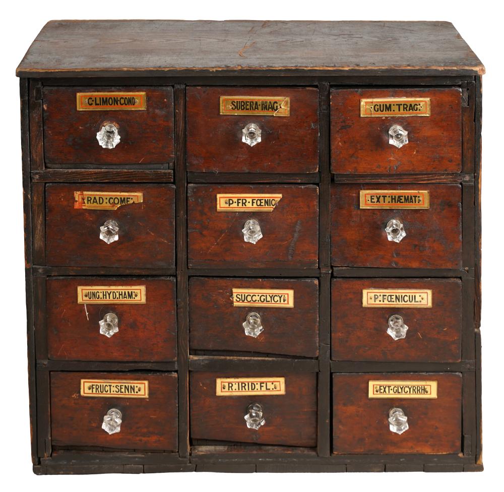 TWELVE DRAWER APOTHECARY CABINETstained 326d6e