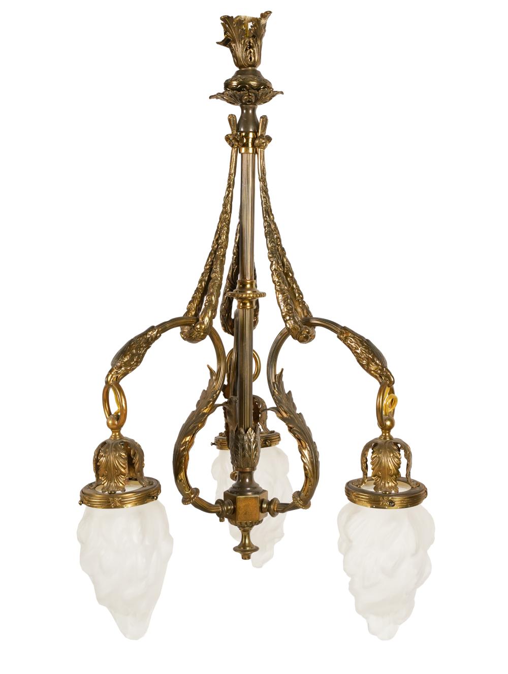 VICTORIAN THREE LIGHT CHANDELIERbrass